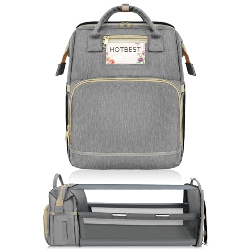 Image of HOTBEST Diaper Bag Backpack with Changing Station, Baby Essentials Travel Tote Multi function Waterproof Bag, Stroller Straps & USB Port, Unisex Stylish Back Pack for Moms Dad - Gray