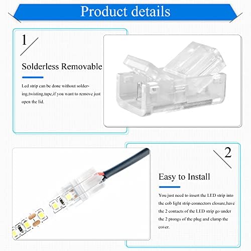Rebanky 12 Pcs Led Strip Light Connector Led Connectors 2 Pin 8mm 8 pcs Gapless Cob Connector 4 pcs L Shape Transparent Connector