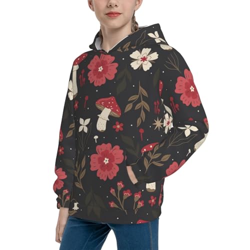 Fly Agaric and Flowers Kid Hoodies Boys Sweatshirts Girls Pullover with Pocket2