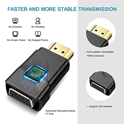 VicTsing HDMI to VGA Adapter Converter Gold-Plated for PC, Laptop, DVD, Desktop and Other HDMI Input Devices - Black