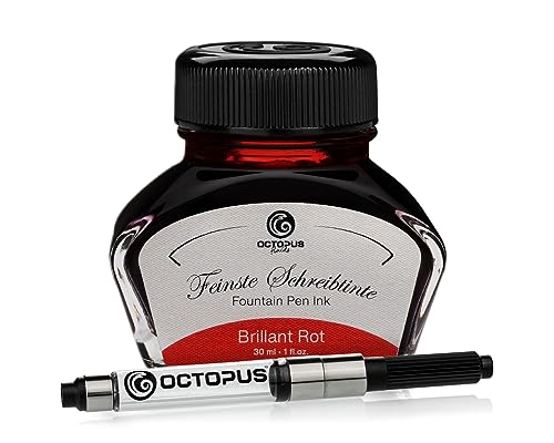 Octopus Fluids Bright Rot   Tinta de escritura con convertidor, tinta de pluma, rojo 30 ml