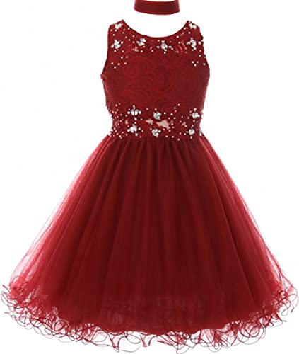 Sleeveless Rhinestones Lace Pageant Easter Graduation Flower Girl Dress 4-204