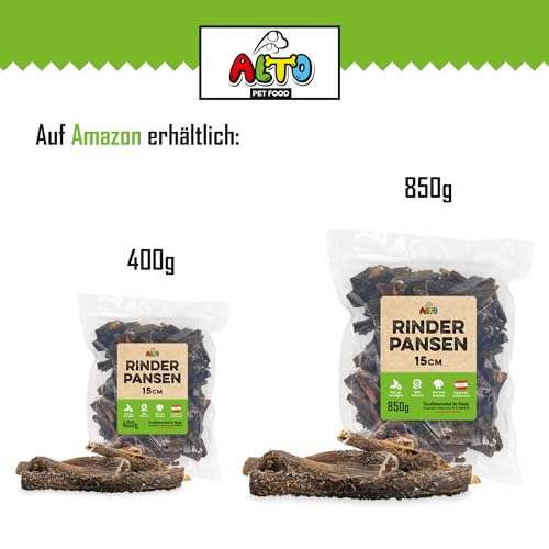 ALTO Getrockneter Rinderpansen für Hunde 400g - 15cm Stücke – Natürlicher Rinder-Pansen für Welpen, kleine und große Hunde - Hergestellt in Österreich