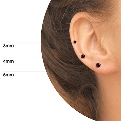 Sterling Silver Synthetic Ruby Round Stud Earrings Jewelry Set For Women Girls, 3Mm 4Mm 5Mm, 3-Pairs #TOP17