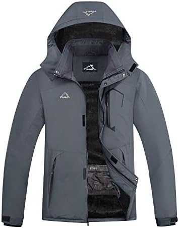 FTIMILD Men's Skiing Jacket with Hood Winter Waterproof Hiking Fishing Travel Fleece Jacket Raincoat