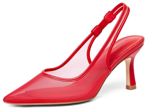 Image of Coutgo Womens Mesh Slingback Kitten Heels Pointed Toe Low Heel Pumps Sexy Dress Shoes