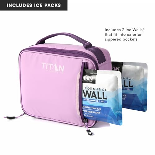 Image of Titan by Arctic Zone Fridge Cold Lunch Box with 2 Gel Ice Packs, Small Insulated Cooler Bag with Leak Proof Lining for School and Work, Lavender