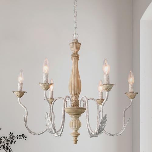 French Country Chandelier 6-Light Distressed Antique Brown Metal Farmhouse Chandelier for Dining Room Light Fixture Candle Pendant Light Fixtures Hanging for Kitchen Island Living Room Bedroom