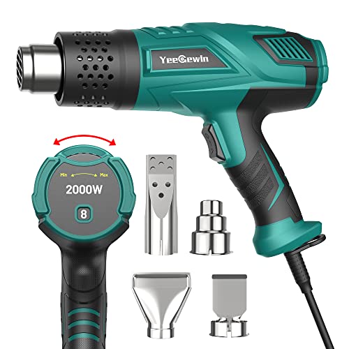 Yeegewin 2000W Heißluftpistole Heißluftfön mit 8 Heizstufen (50°C -600°C) Heissluftgebläse, Luftmenge 210-500L/min, Überhitzungsschutz, Keramik-Heizkern, inkl. 4 Düsen Cover