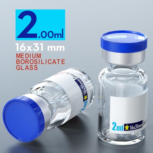 Image of Ks-Tek Sterile Empty Vials with Self Healing Injection Port,with Aluminum Plastic Cap,Sterile Package (2ml Clear,10)