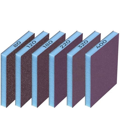 STEBRUAM 6 Stück Schleifschwamm Set,80/120/180/220/320/400 6 Verschiedene Schleifschwamm Schleifpads Sortiment für Holz Metall Wandschaum Trockenbau