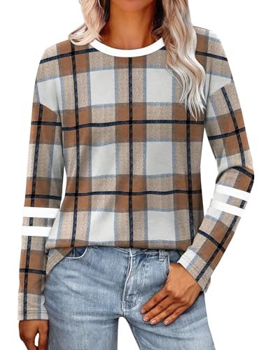 Image of Sampeel Long Sleeve Shirts for Women Color Block Casual Tops Fall Outfits 2026 Basic Tees Trendy Spring Clothes
