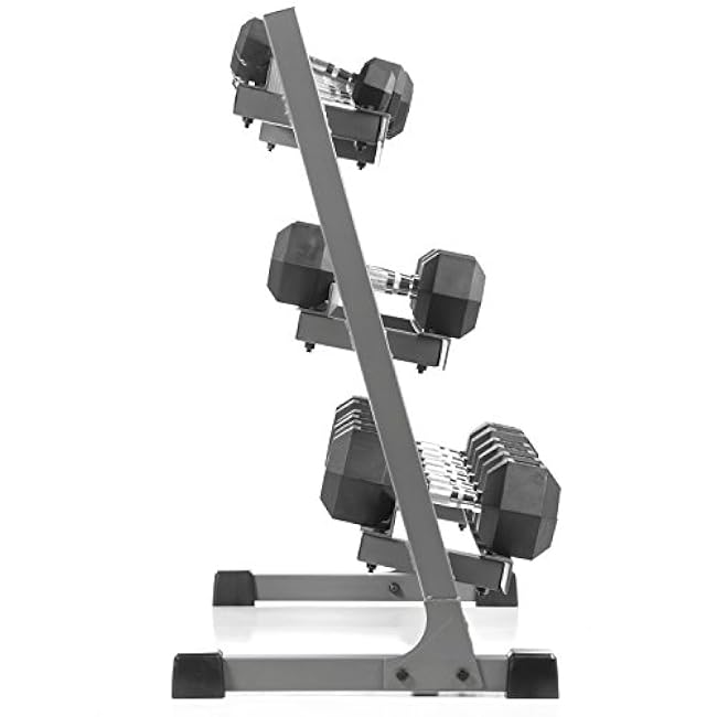 XMARK 3-Tier Dumbbells Weight Storage Rack, Holds 5-50 Pound Hex Dumbbells Weight Set (10 Pairs Capacity), Gray or Black