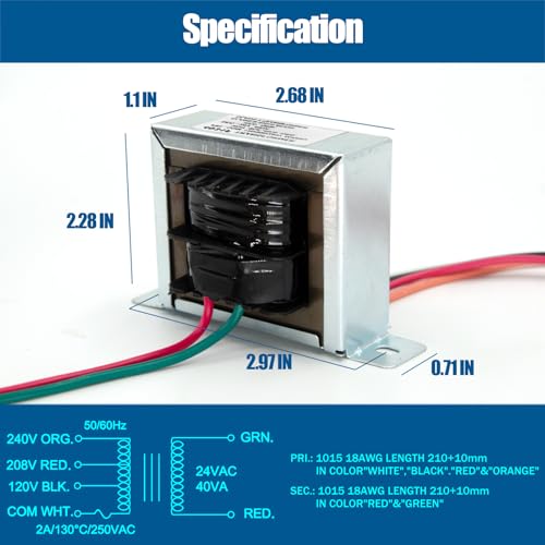 24v 40va control transformer 40va primary 120 208 240v secondary 24v hvac furnace multi tap with foot mount