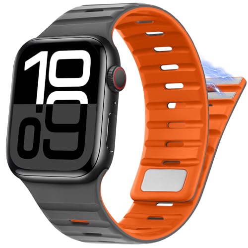 Bracelet Apple Watch silicone magnétique gris orange pour le sport et bureau
