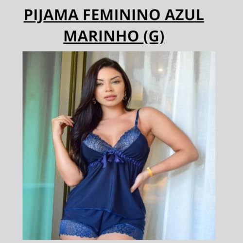Pijama Curto Feminino, Baby Doll com Renda Azul Marinho, Pijama Feminino Calor