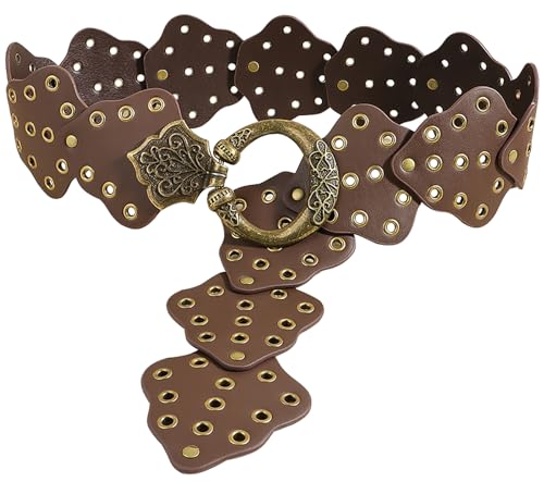 Ceinture creuse à disque large pour femme en similicuir marron