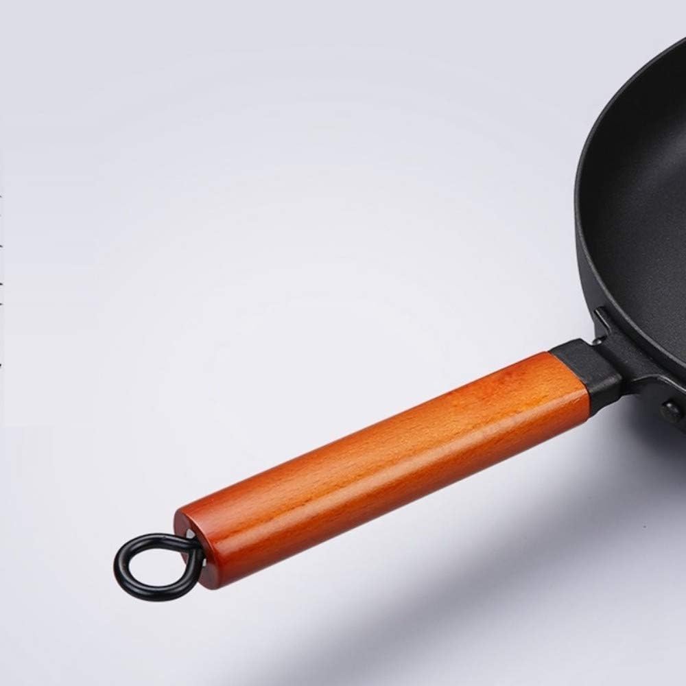 Bratpfanne Antihaft-Pfanne Holz Langer Griff, Gusseisen Topf Bratpfanne Bratpfanne Gebratenes Steak Grillpfanne For Gas-Induktionsherd