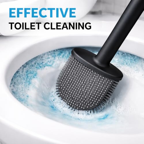 Image of Silicone Toilet Cleaning Brush Bathroom Cleaning Accessories Toilet Brush with Holder Stand Commode Cleaning Brush Closet Cleaning Brush Pot Cleaner Brush