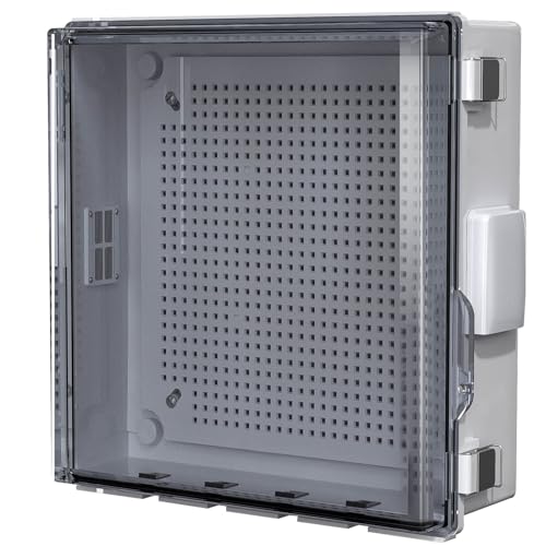Image of ABS Electrical Junction Box, Ventilated Design, Cable Grommets, IP65 Waterproof Enclosure, Indoor /Outdoor Use with Mounting Panel.. (Clear Cover, 13 inchx13 inchx5.1 inch)