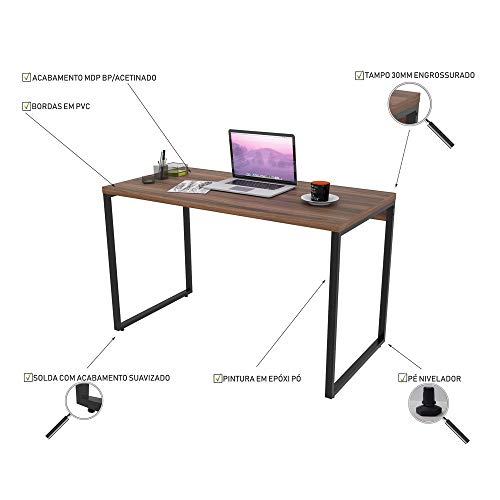 Conjunto Escritório Estilo Industrial Mesa 120cm e Estante 60cm 4 Prateleiras Prisma Nogal - Mpozena