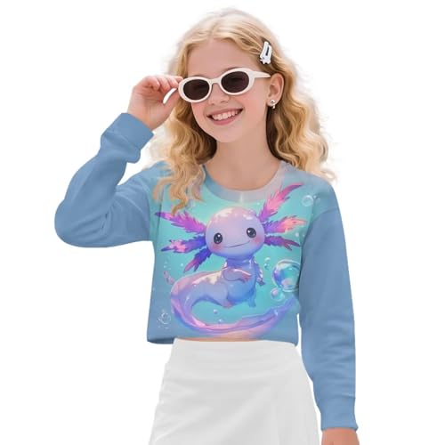 Toddler Long Sleeve Shirt Girl Crewneck Soft Girls Crop Tops for 5-14 Years Cute Pullover Outdoor
