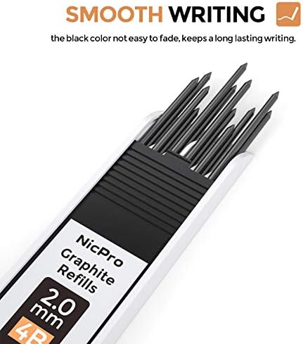 Nicpro 2.0 mm Mechanical Pencil Set, Artist Metal Lead Holder Metal Marker Carpenter pencils with 60 Graphite Lead Refill HB, 2H, 4H, 2B, 4B, Eraser, Sharpener for Draft Drawing, Writing Art Sketching