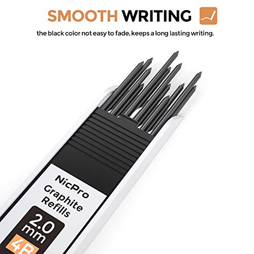 Nicpro 2.0 Mm Mechanical Pencil Set, Artist Metal Lead Holder Metal Marker Carpenter Pencils With 60 Graphite Lead Refill Hb, 2H, 4H, 2B, 4B, Eraser, Sharpener For Draft Drawing, Writing Art Sketching #TOP3