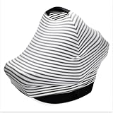 The Good Baby 4 in 1 Car Seat Cover for Girls and Boys - Stretchy Carseat Canopy, Nursing Cover, Grocery Cart Cover, Infinity Scarf - Grey/White Stripes