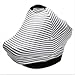 The Good Baby 4 in 1 Car Seat Cover for Girls and Boys - Stretchy Carseat Canopy, Nursing Cover, Grocery Cart Cover, Infinity Scarf - Grey/White Stripes
