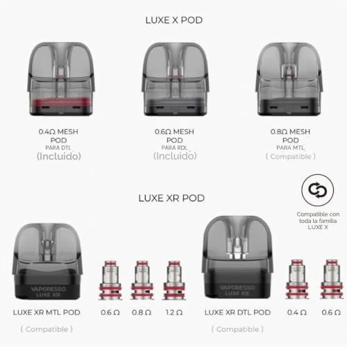 Miniatura 6 de Vaporesso Luxe X Pro Kit Vape De 40 W Batería Incorporada De 1500 Mah 5 Ml Apto Para Todos Los Luxe X Xr Pod Y Gtx Coil Mtl A Rdl Activación Automática Del Botón Y Extracción Sin Nicotina