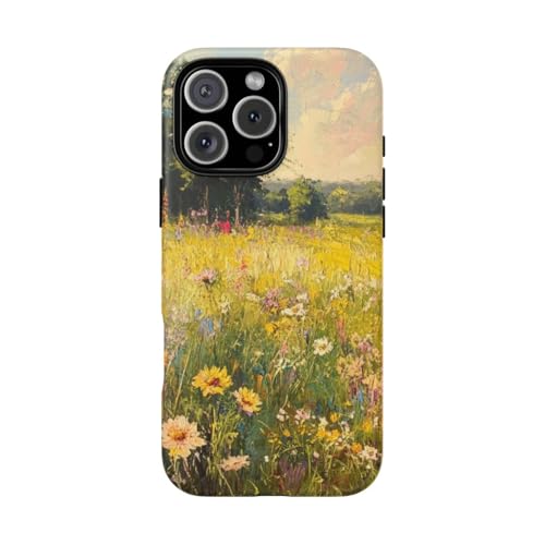 Coque jaune iPhone 16 Pro Max paysage de prairie fleurie printanière mate