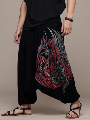 Image of The Veshti Company Printed Harem Pants for Men's Cotton Hippie Style Baggy Boho Yoga Pajama Pant with Pocket