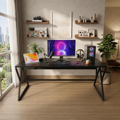 Image of TEKAVO Remik Study Table for Home & Office | Computer Table for Home pc | Wooden Gaming Workstation Desk with Heavy Duty Metal | 150 cm Table | Black