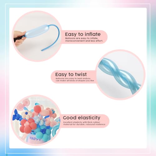 Image of Party Balloons - Pearl Light Blue 260 Long Balloons for Birthday Celebrati | Pearl Light Blue long balloons for balloon arch & party event decorations, thick latex & easy to inflate, great for birthday