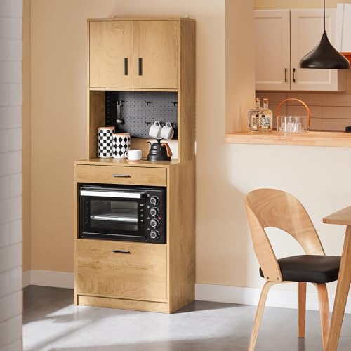 SoBuy Mueble Auxiliar de Cocina con Estante para Microondas y Panel Perforado Aparador Alto con Cajón y Estantes para Almacenaje Armario Estrecho para Cocina Salón o Entrada 60x170x40cm FSB98-N - imagen 4