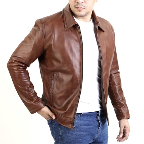 Image of Jild Polo Collar Premium Leather Jacket Men - Old School Classic Style Everyday Wear Real Lambskin Mens Leather Jacket