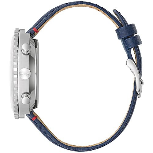 Image of Bulova Men's Archive Series 'Chronograph C' 6-Hand Chronograph High Performance Quartz Stainless Steel Watch with Blue Leather Strap Style: 96A283