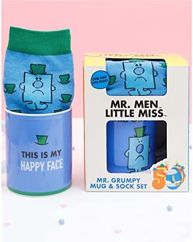 Mr. Men Mr Grumpy Mug and Socks for Adults | One Size Book Inspired 11oz Coffee Cup | Character Fathers Day Birthday Gift | Blue Ceramic Homeware