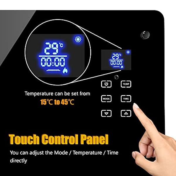 GREADEN Radiatore convettore in vetro elettrico 2000 W, riscaldamento a convezione economica mobile con schermo LED touch termostato 15-45 ℃ 5 modalità telecomando timer per casa e ufficio