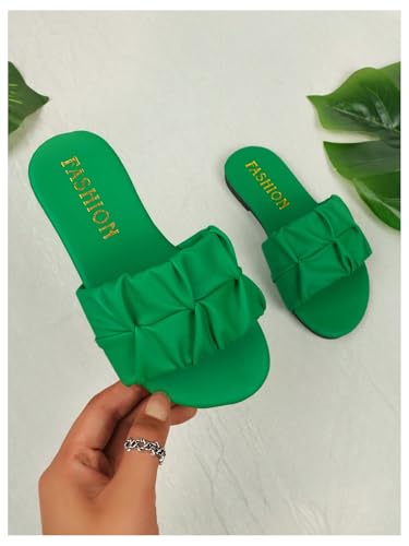 Image of GORGLITTER Girl's Ruched Flat Dressy Sandals Trendy Open Toe Summer Slide Sandals