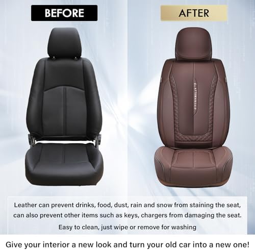 Coverado Car Seat Cover Front Seats, Brown Seat Covers Front Seats, Nappa Leather Waterproof, Car Seat Cushion, Car Seat Protector Universal Fit Most Cars - 4