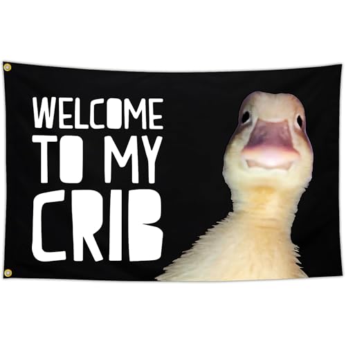 Vesnote Welcome to My Crib Duck Flag 3x5 Ft Funny Flags for Bedroom Room Guys College Dorm Cool Meme Flags Posters Banners for Room Teen Boys Man Cave Wall Art Decor