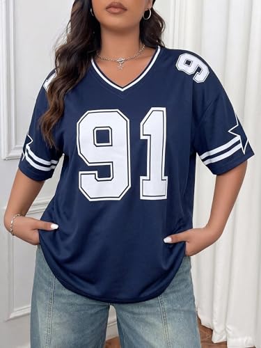 Image of Jersey Shirts for Women Y2k Graphic Tees V Neck Baggy Streetwear Number Oversized T Shirt Summer Tops