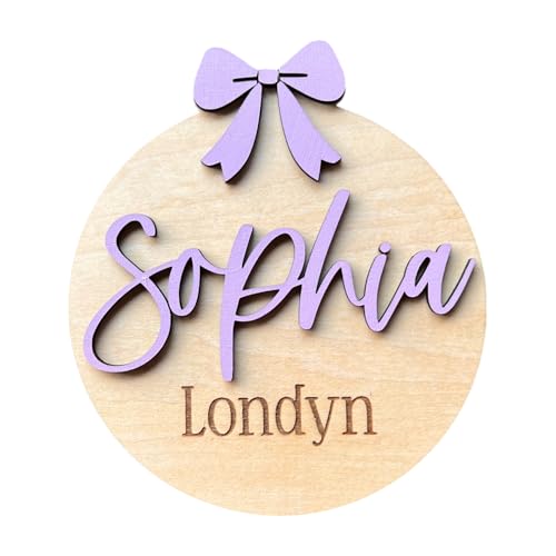 Personalized Bow 3D Baby Girl Name Announcement Sign – Custom Newborn Name Sign – Hospital Photo Prop – Multipule Sizes & Colors, Font Preview (Name Sign)