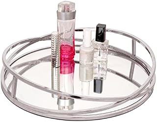 Glass Mirrored Table Top Tray - Silver Finish Cosmetics Vanity Dresser Organiser (BR38-SIL)