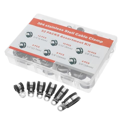 Alipis 52pcs Stainless Steel Pipe Clamp Kit Assortment of Pipe Straps Rubber Cushion for Cable Clamps and Wire Management in Workshop Home Projects