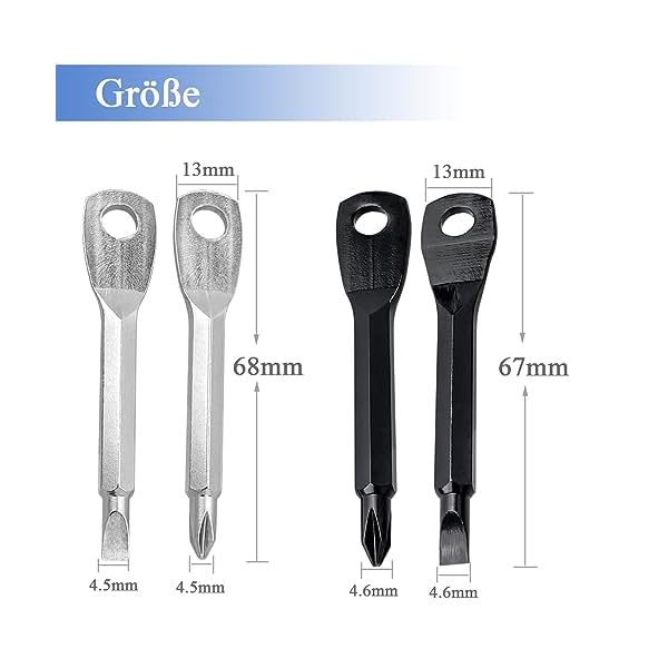 Mesee 8 Stück Tragbares EDC Schraubendreher-Set, Multifunktionales Mini-Schraubendreherkopf Set, Flachkopf & Kreuzschlitz schraubendreher Mit Schlüsselring, Reparatur Tools Schwarz + Silber – Bild 3
