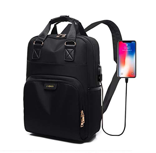 Mochila Impermeable antirrobo para portátil con Puerto de Carga USB para Mujeres, niñas, Viajes, Escuela, Vida Cotidiana de 13 a 15 Pulgadas Negro Negro Large