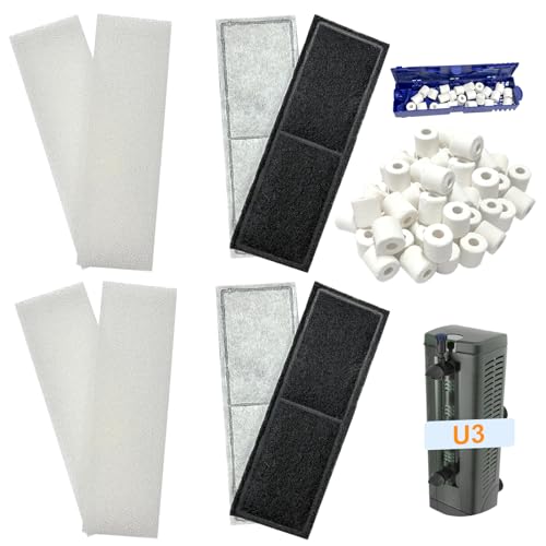 beaufan Lot de 2 filtres d'aquarium compatibles avec les filtres intérieurs Fluval U3, contient 4 tampons filtrants en mousse de carbone, 4 filtres éponge et...